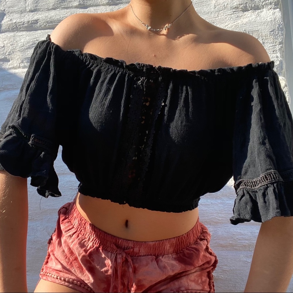 Black off the shoulder vacation party top